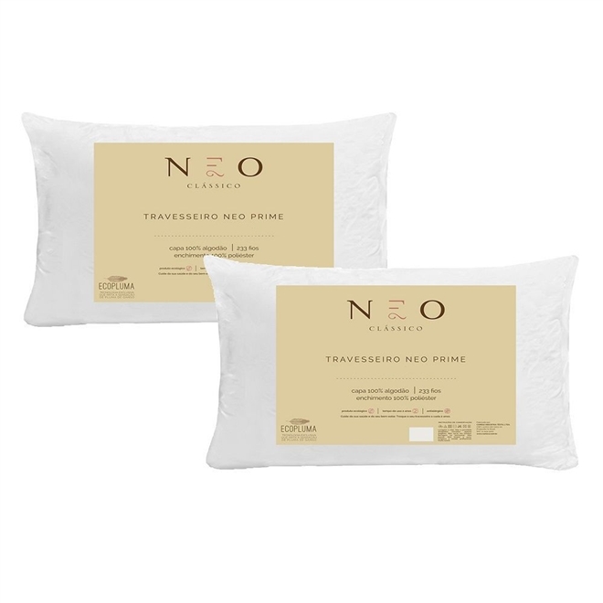 Kit 02 Travesseiros Neo Prime Fibras 233 Fios Camesa