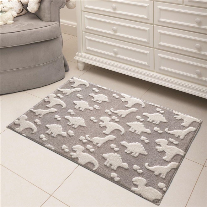 Tapete Infantil Mimo Retangular 70 x 100 cm Dino Cinza Jolitex