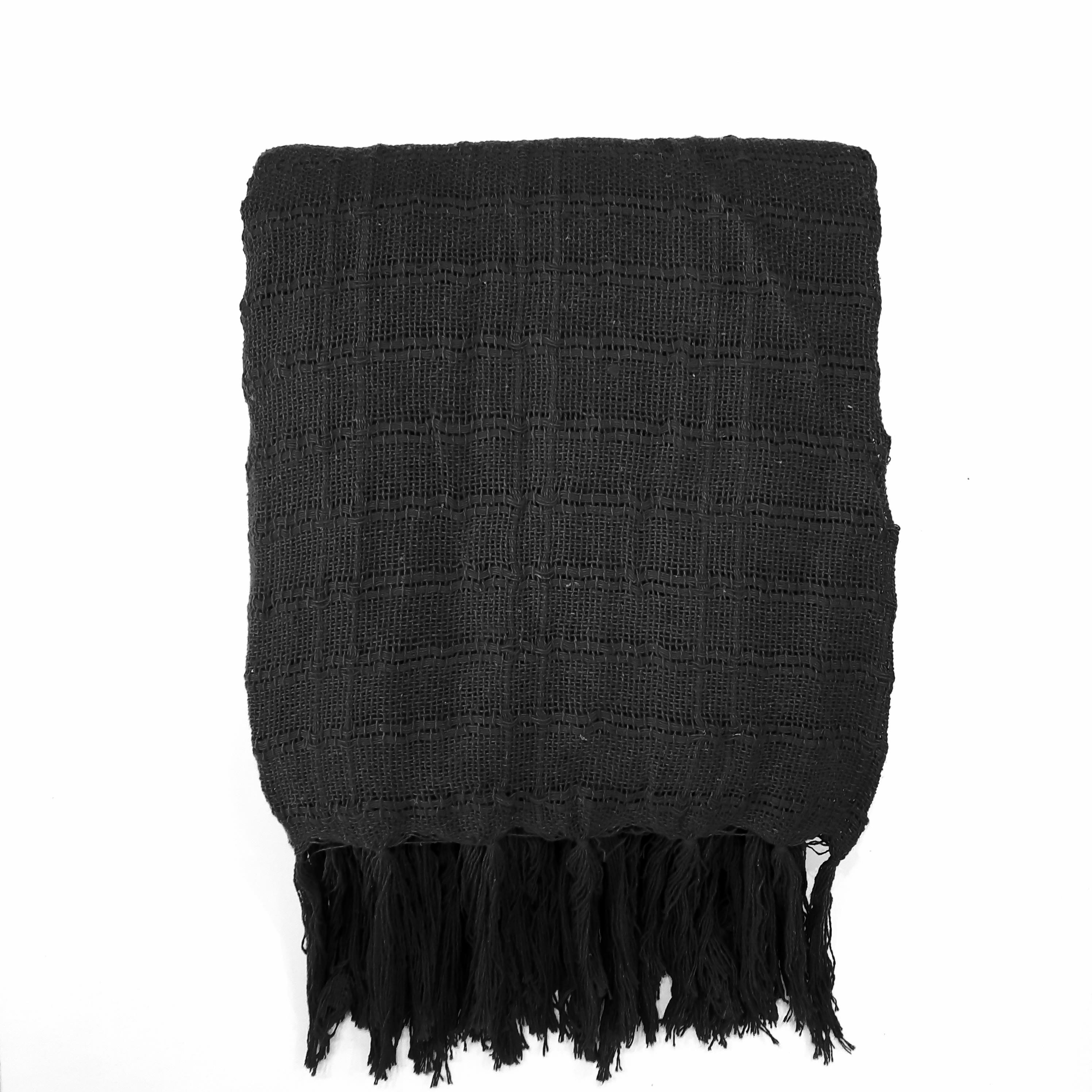 Manta Tropical Para Decoração Sofá 100% Algodão 1,40x1,80m Preta Cia & Art