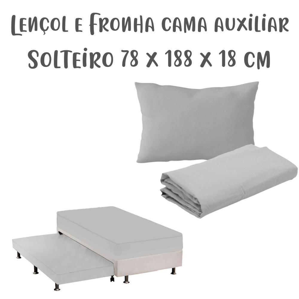 Kit Lençol de Elástico e Fronha Solteiro 78cm x 1,88m x 18cm Cama Auxiliar Cinza Arrumadinho Enxovais