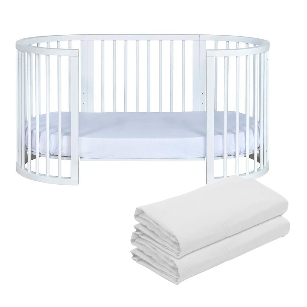 Kit 2 Lençóis de Elástico Branco Berço Crescer Fase 2 Oval 138cm x 68cm Arrumadinho Enxovais