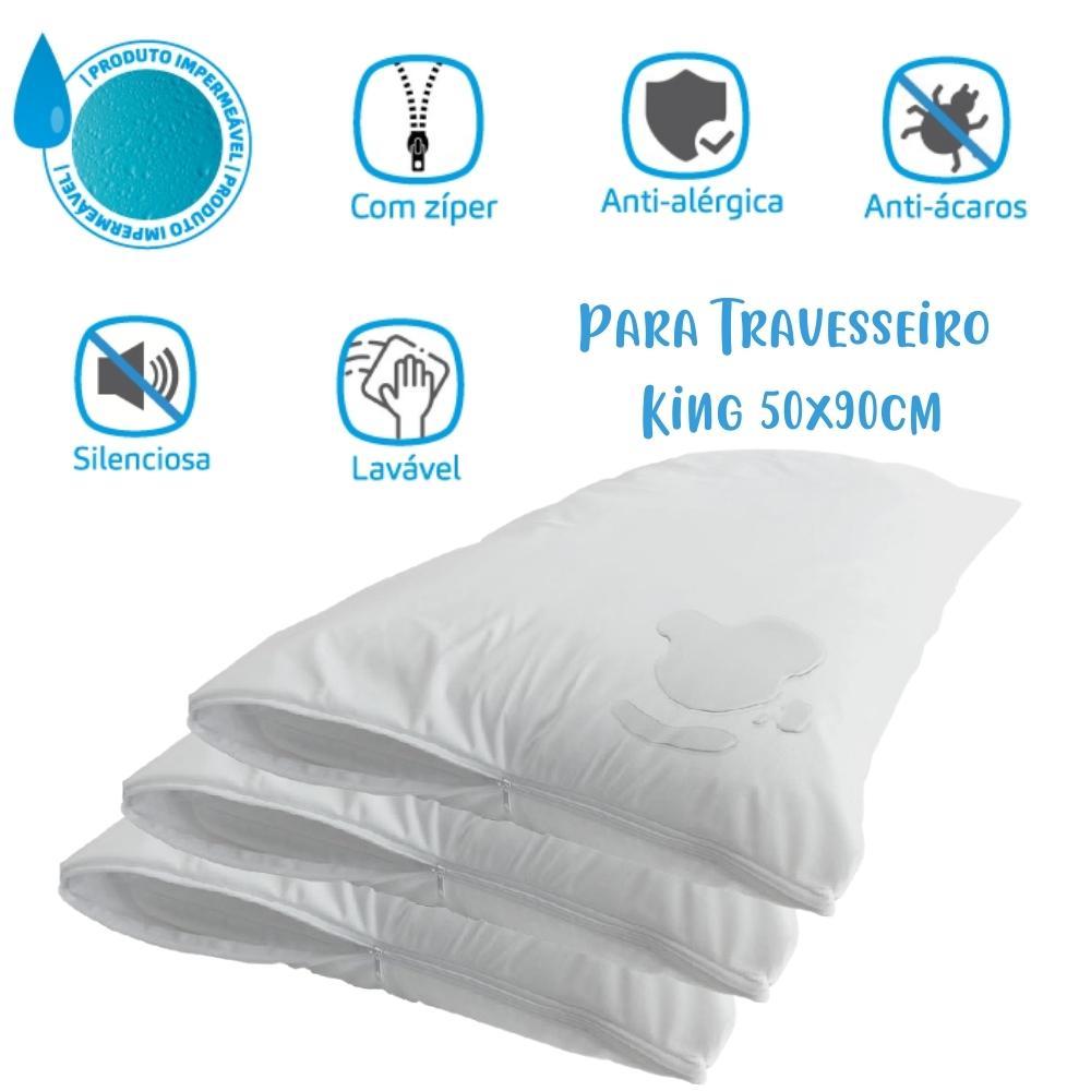 Kit 03 Capas Protetoras Impermeáveis Para Travesseiro King 50x90cm Arrumadinho Enxovais