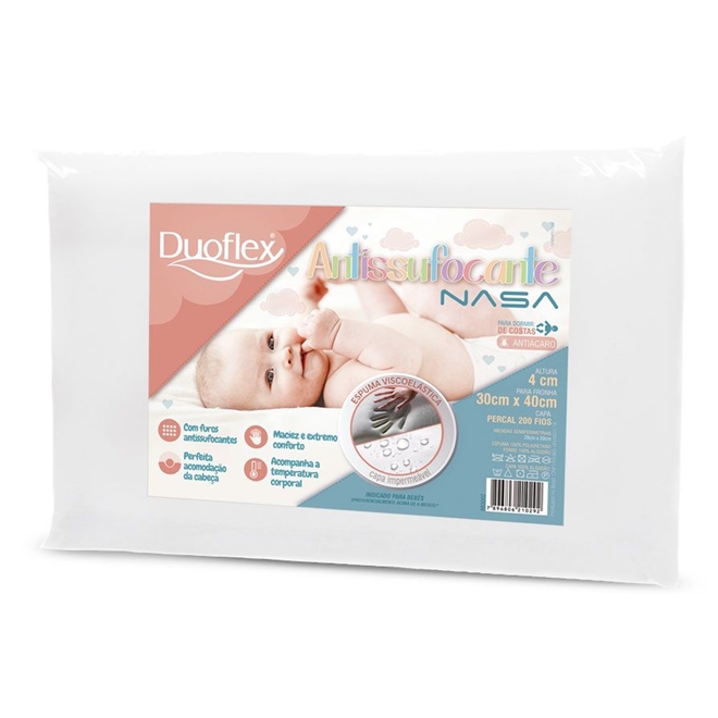 Travesseiro Baby Antissufocante Nasa Capa Impermeável Duoflex