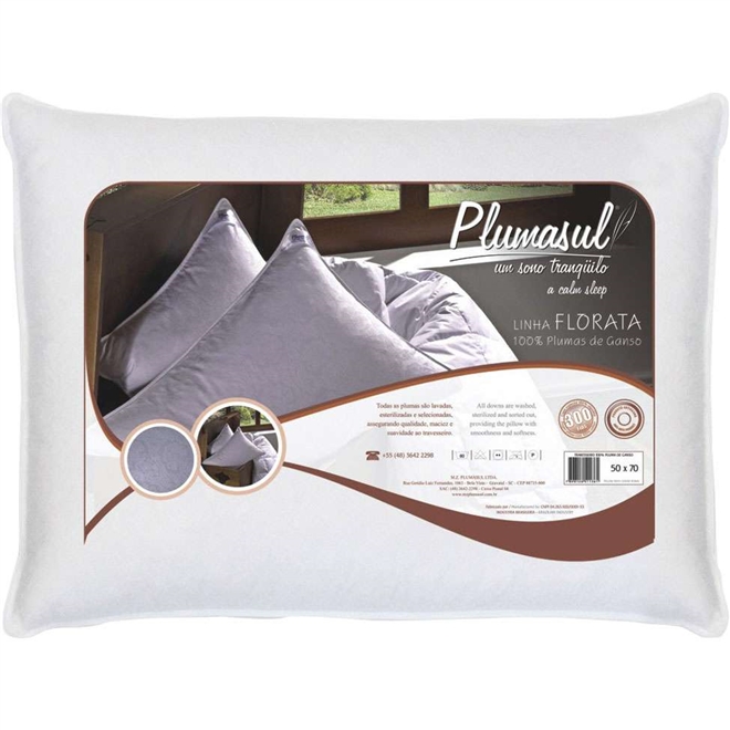 Travesseiro 100% Plumas de Ganso Florata 300 Fios 50x70cm Plumasul