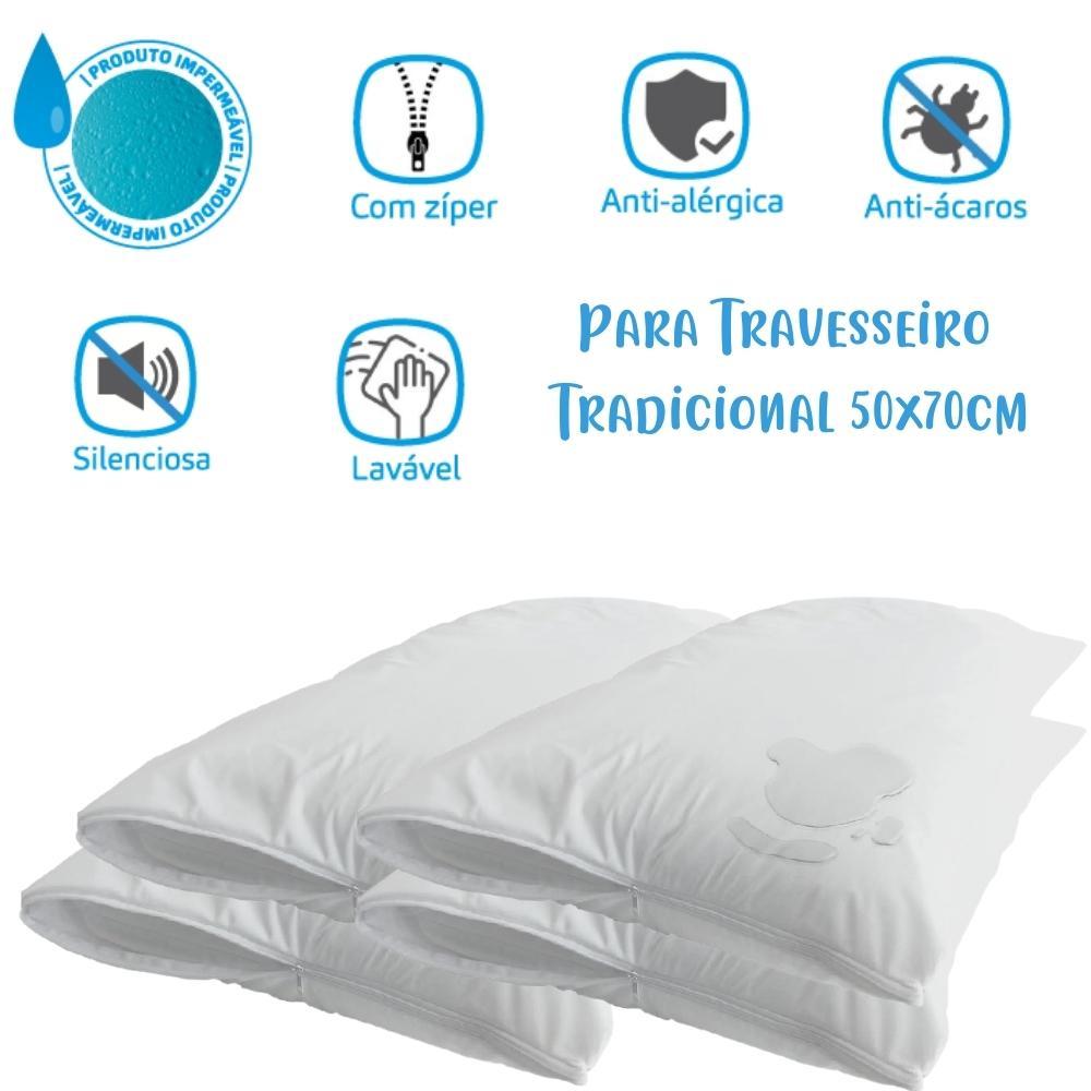 Kit 04 Capas Protetoras Impermeáveis Para Travesseiro 50x70cm Arrumadinho Enxovais
