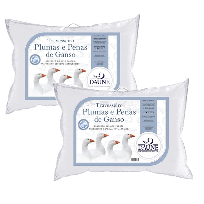 Kit 02 Travesseiros 50% Penas 50% Plumas de Ganso 50x70cm Daune