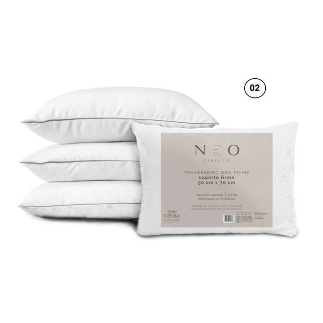 Kit 02 Travesseiros Neo Prime Suporte Firme Fibras 233 Fios 50x70cm Camesa