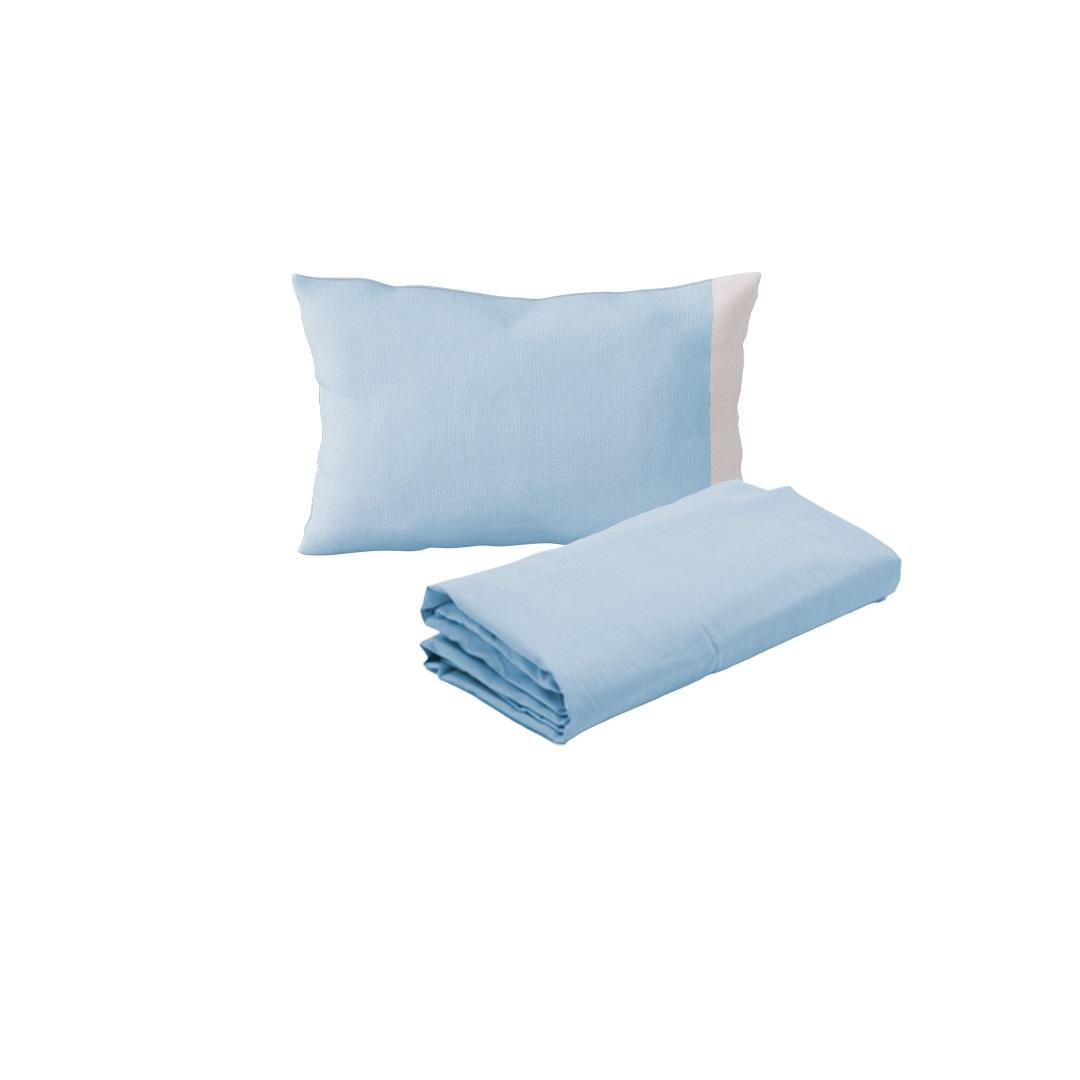Kit 2 lençóis Berço Desmontável e 2 Fronhas Malha 100% Algodão Azul Arrumadinho Enxovais