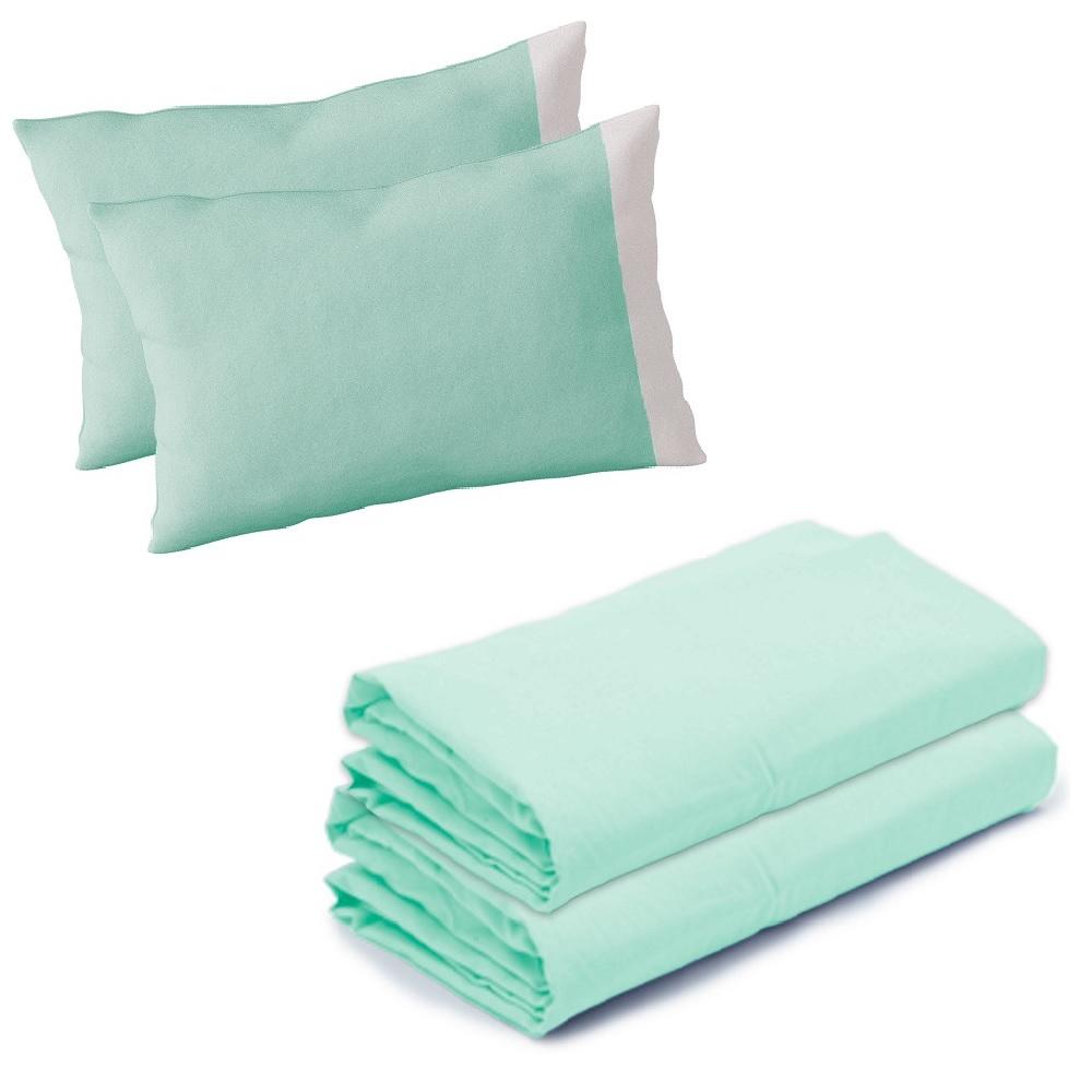 Kit 2 lençóis Berço Desmontável e 2 Fronhas Malha 100% Algodão Verde Arrumadinho Enxovais
