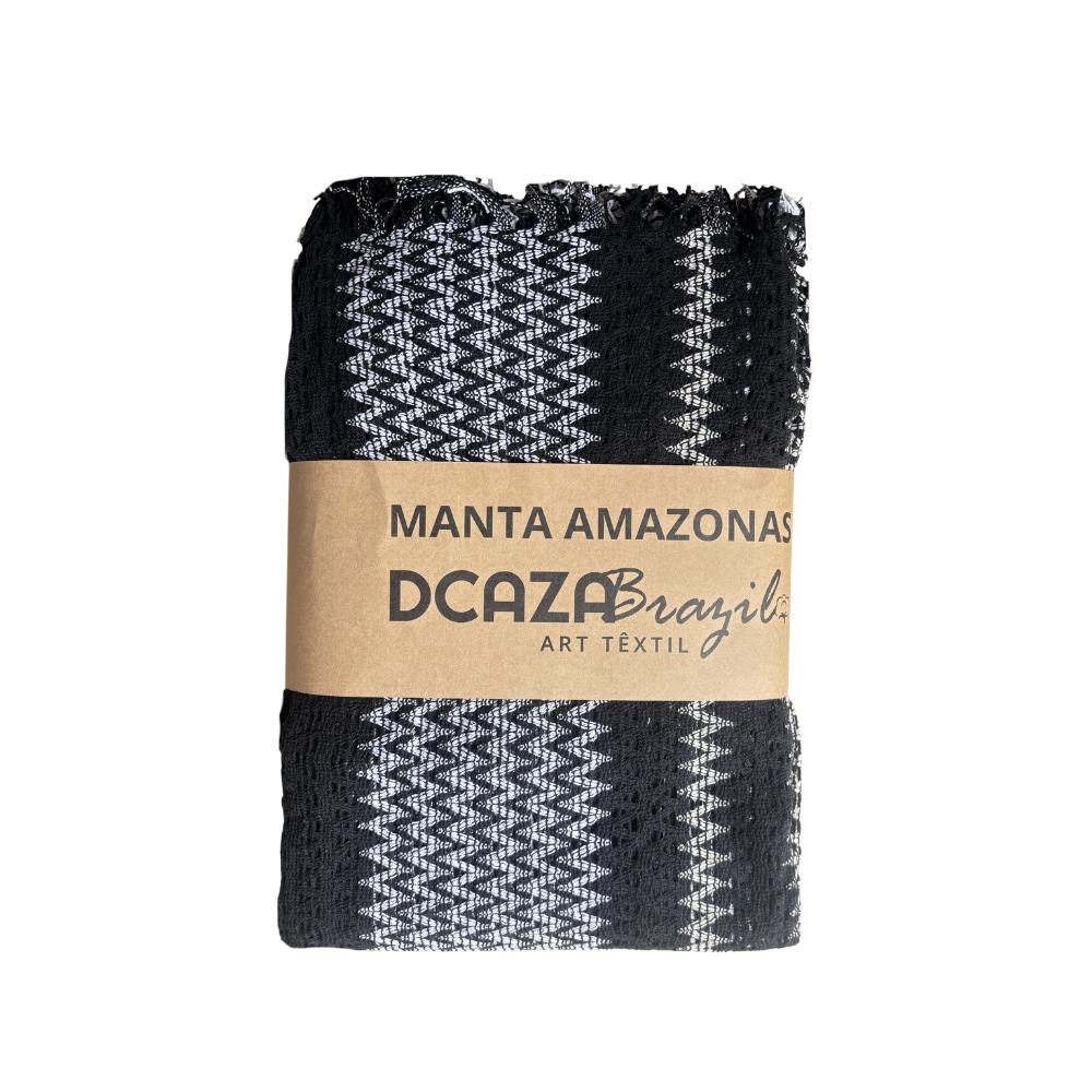 Manta Amazonas Para Decoração Sofá 100% Algodão Faixas Preta e Branca 2,10m x 2,30m Dcaza