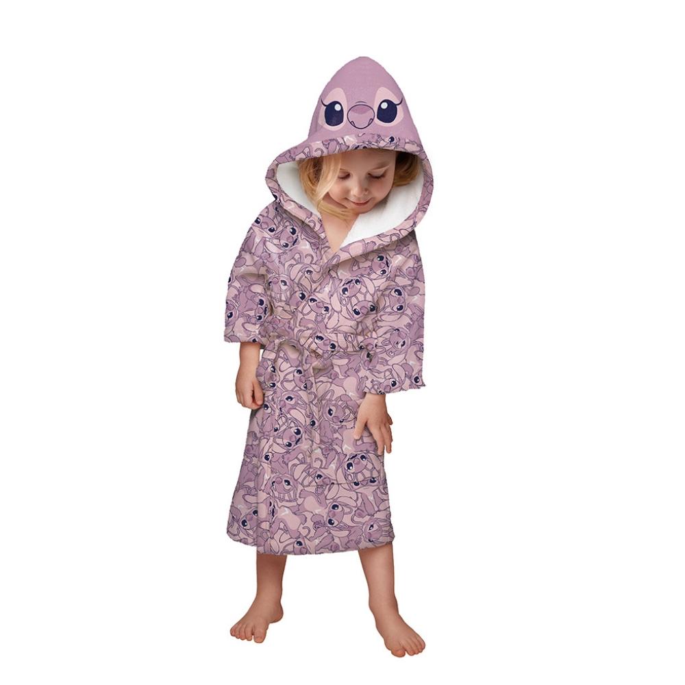 Roupão Infantil Angel Stitch Com Capuz Tamanho Único 2 a 7 Anos Aveludado Lepper