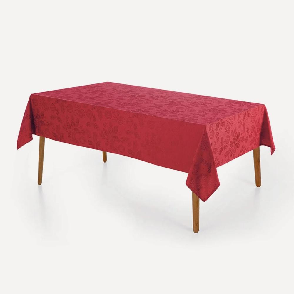 Toalha de Mesa Natalina Retangular 6 Lugares 1,40x2,10m Azevinho Vermelha Karsten