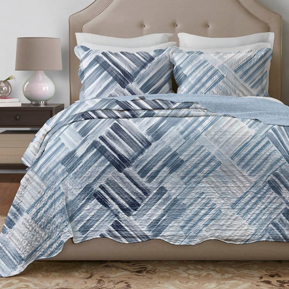 Kit Colcha 3 Peças Boutis Attuale Super King Sortimento 8 Estampada Aquarela Azul Corttex