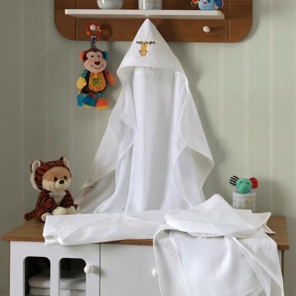 Toalha de Banho com Capuz e Fralda Para Bordar Baby Love Branca Döhler