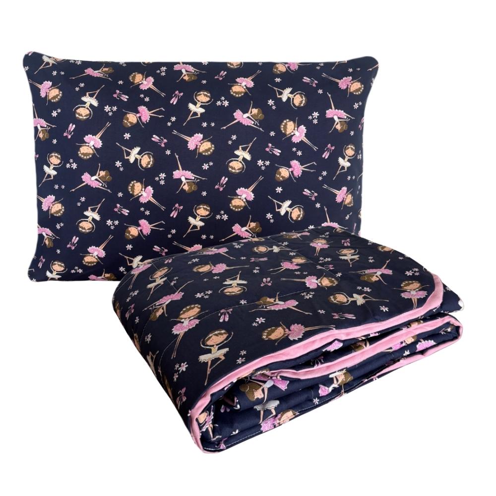 Kit Colcha Cobreleito Infantil Estampada Cama Júnior 100% Algodão Bailarina Rosa Arrumadinho Enxovais