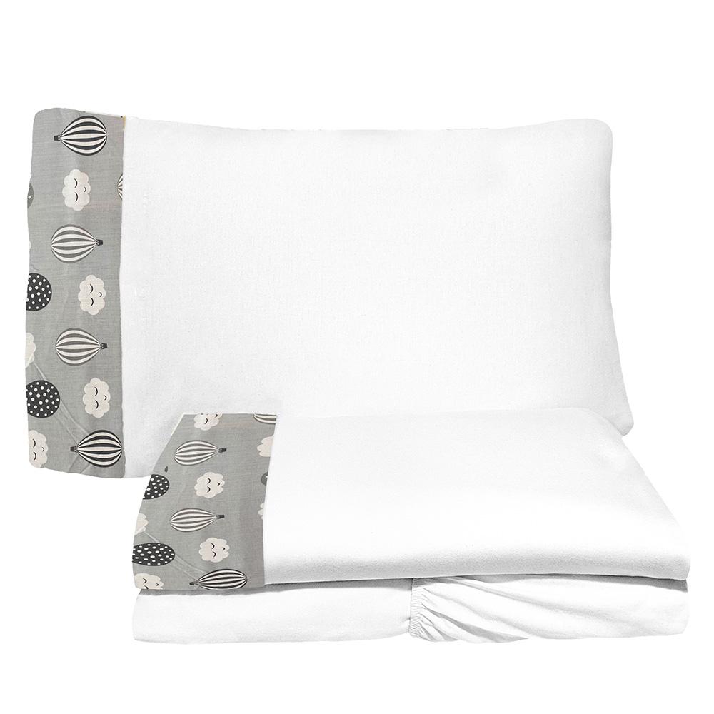 Jogo de Lençol 3 Peças Junior 78cm x 1,62m Balão Branco 100% Algodão Arrumadinho Enxovais