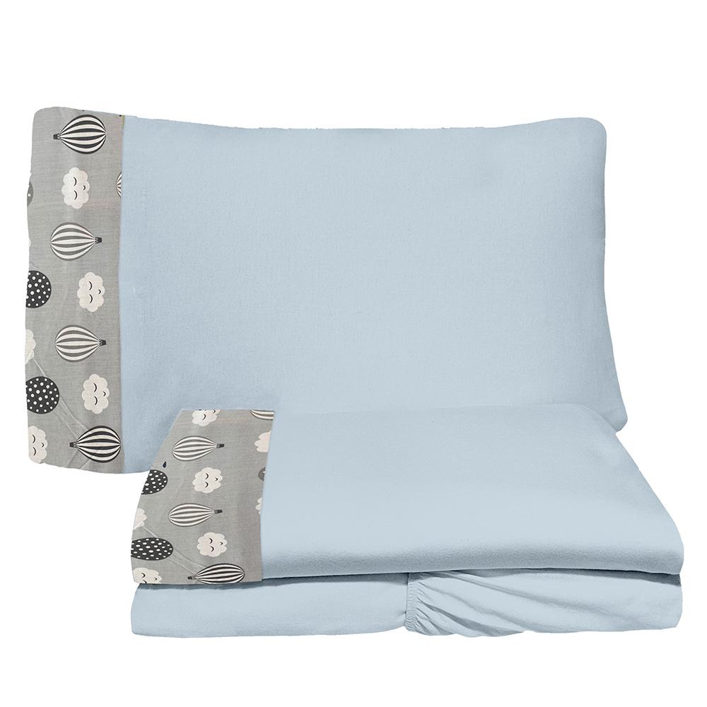 Jogo de Lençol 3 Peças Junior 78cm x 1,62m Balão Cinza 100% Algodão Arrumadinho Enxovais