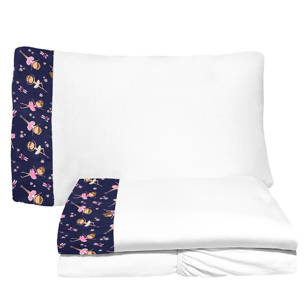 Jogo de Lençol 3 Peças Mini Cama Ballet Branco 100% Algodão Arrumadinho Enxovais