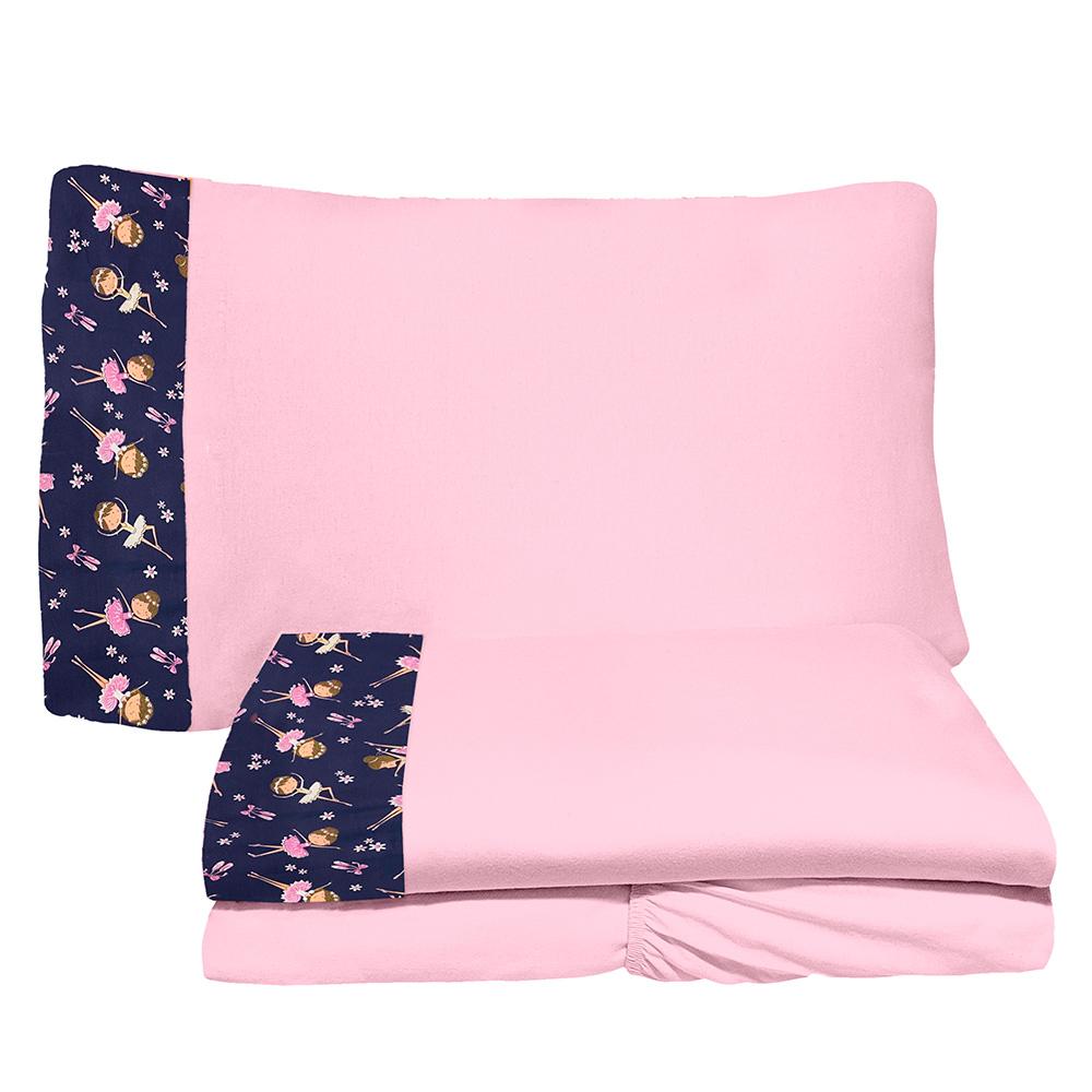 Jogo de Lençol 3 Peças Solteiro 78cm Cama Auxiliar Ballet Rosa 100% Algodão Arrumadinho Enxovais