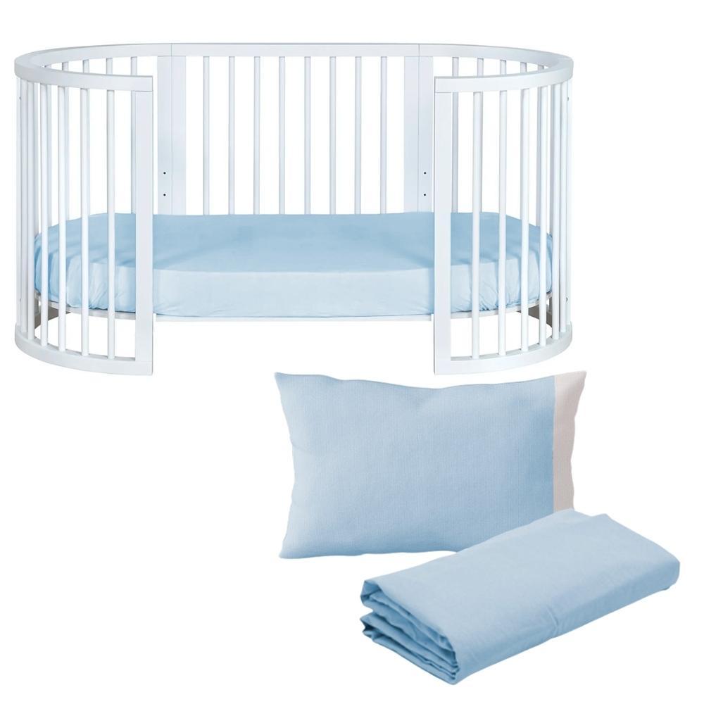 Kit Fronha e Lençol de Elástico Berço Crescer Fase 2 Oval 138cm x 68cm Azul Arrumadinho Enxovais