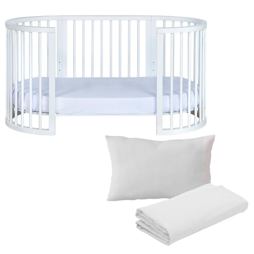 Kit Fronha e Lençol de Elástico Berço Crescer Fase 2 Oval 138cm x 68cm Branco Arrumadinho Enxovais