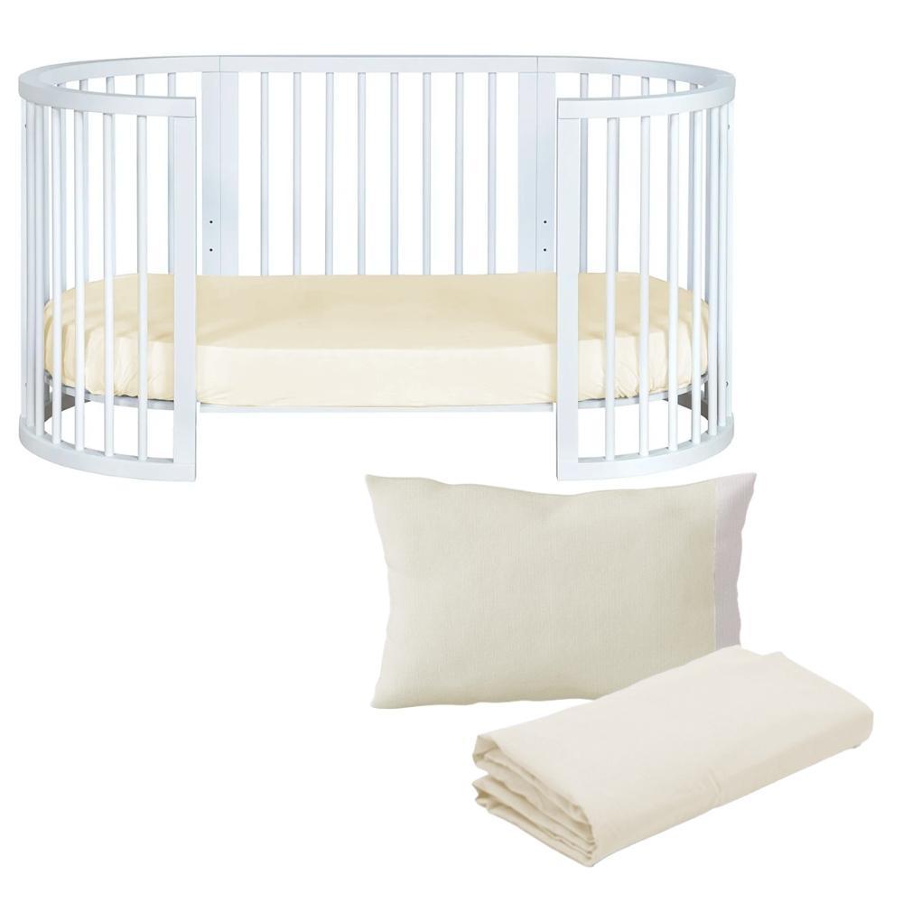Kit Fronha e Lençol de Elástico Berço Crescer Fase 2 Oval 138cm x 68cm Cru Arrumadinho Enxovais