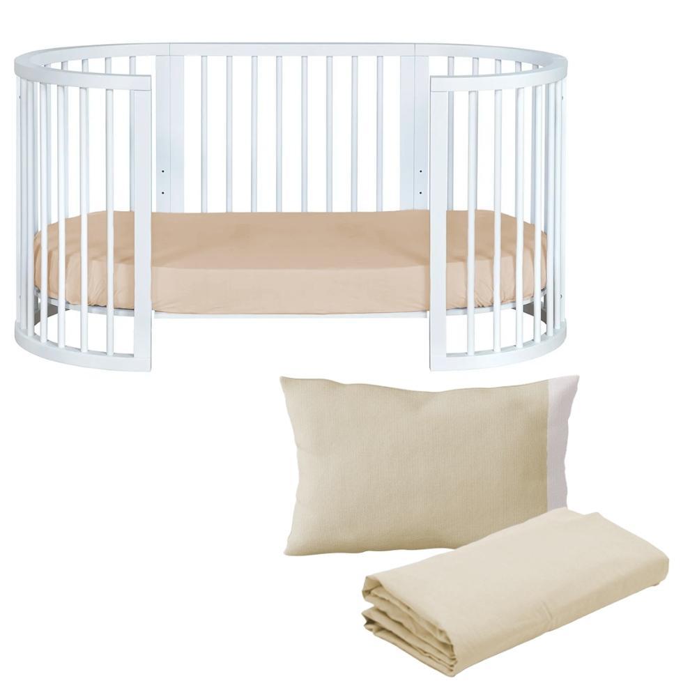 Kit Fronha e Lençol de Elástico Nude Berço Crescer Fase 2 Oval 138cm x 68cm Arrumadinho Enxovais