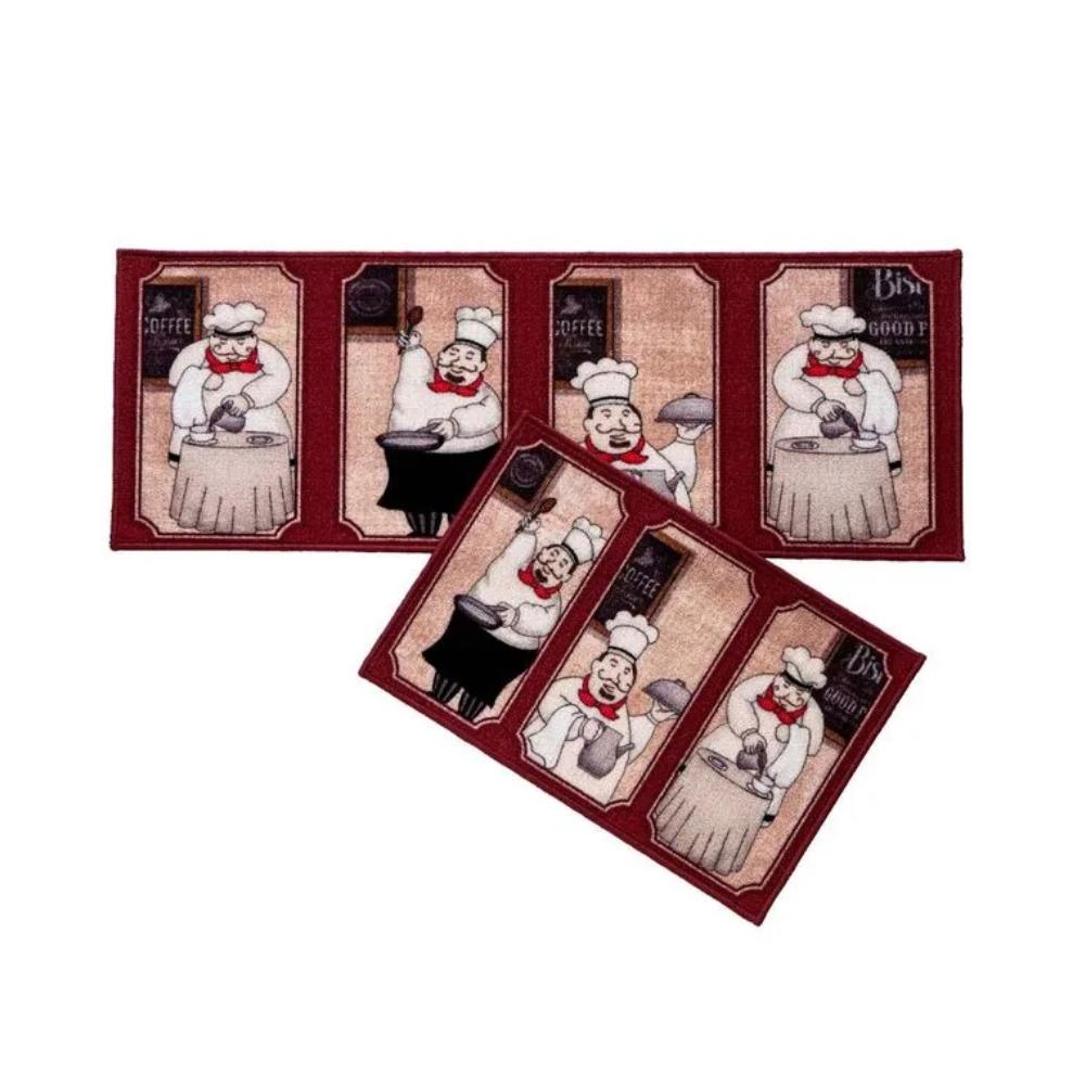 Kit Jogo de Tapetes Para Cozinha Bistrô 2 Peças Cheff Corttex