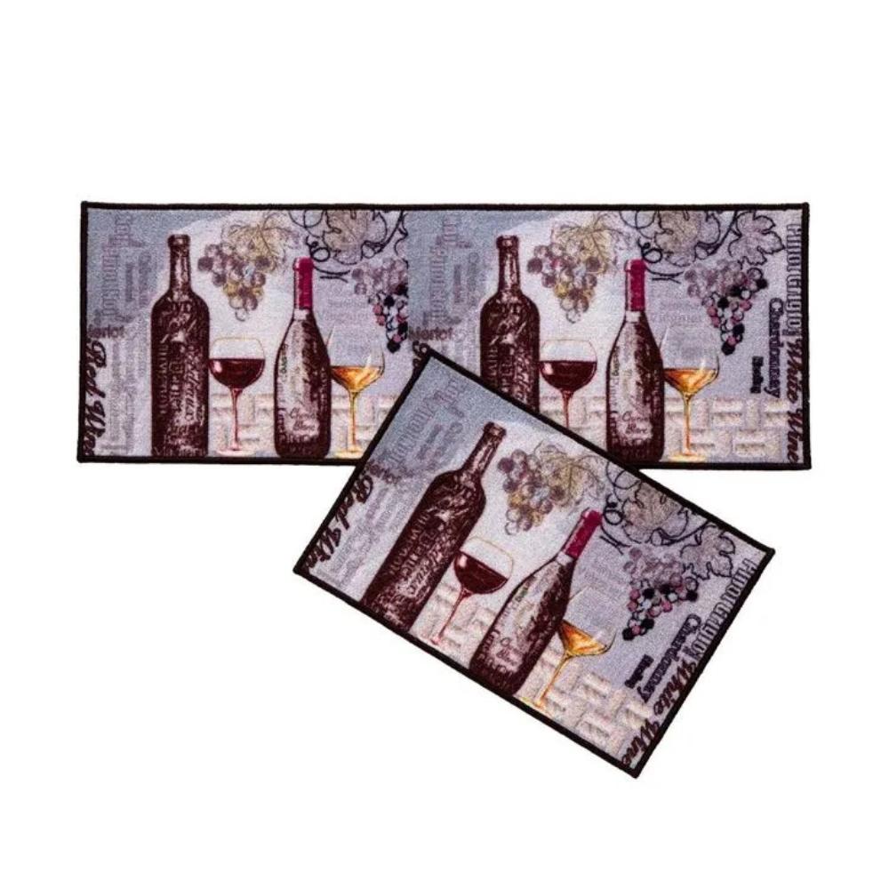 Kit Jogo de Tapetes Para Cozinha Bistrô 2 Peças Vinho Corttex