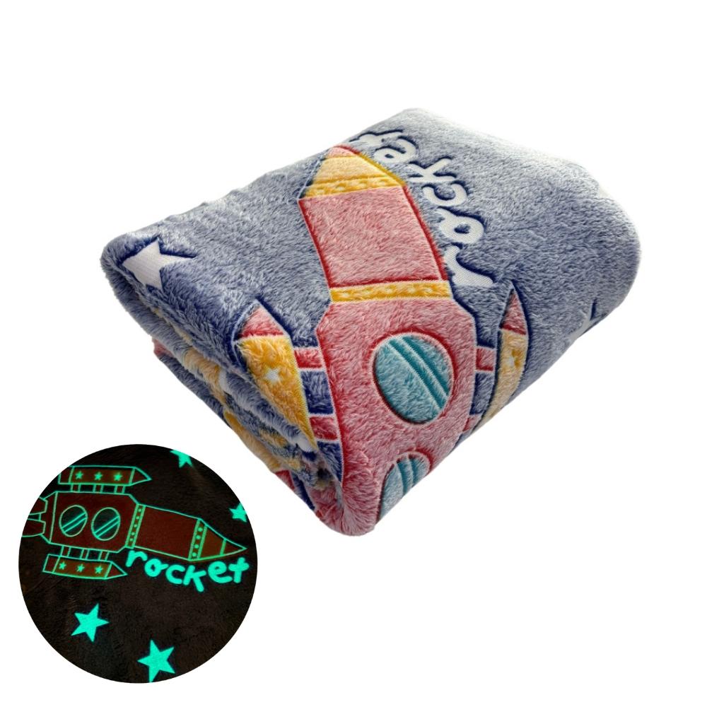 Manta Cobertor Solteiro Infantil Brilha no Escuro Rocket