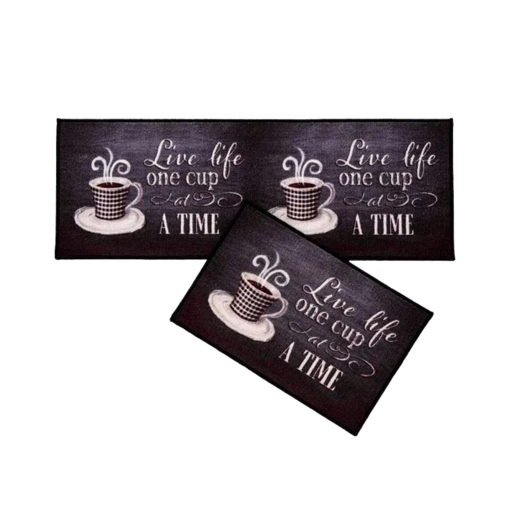 Kit Jogo de Tapetes Para Cozinha Bistrô 2 Peças Café Cinza Corttex