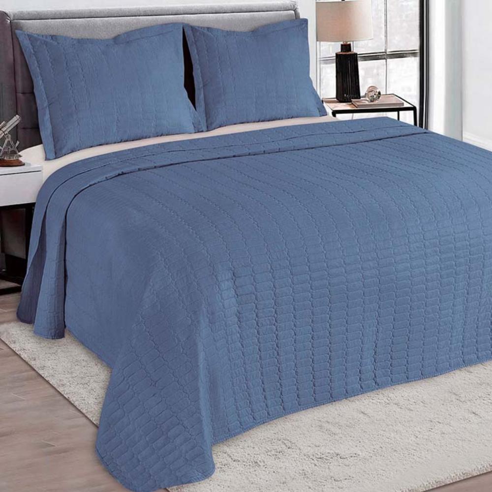 Kit Colcha 3 Peças Galeria Super King 2,80x3,00m Azul Camesa