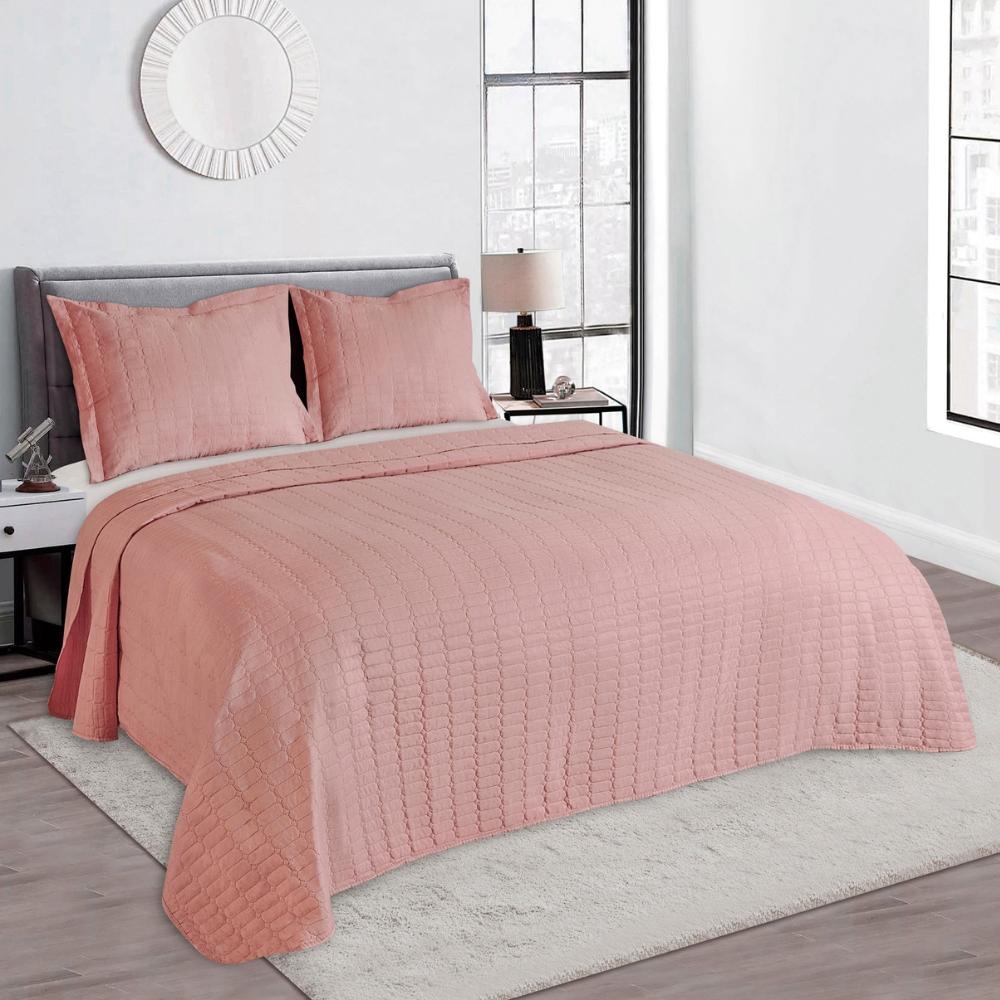 Kit Colcha 3 Peças Galeria Super King 2,80x3,00m Rosa Camesa