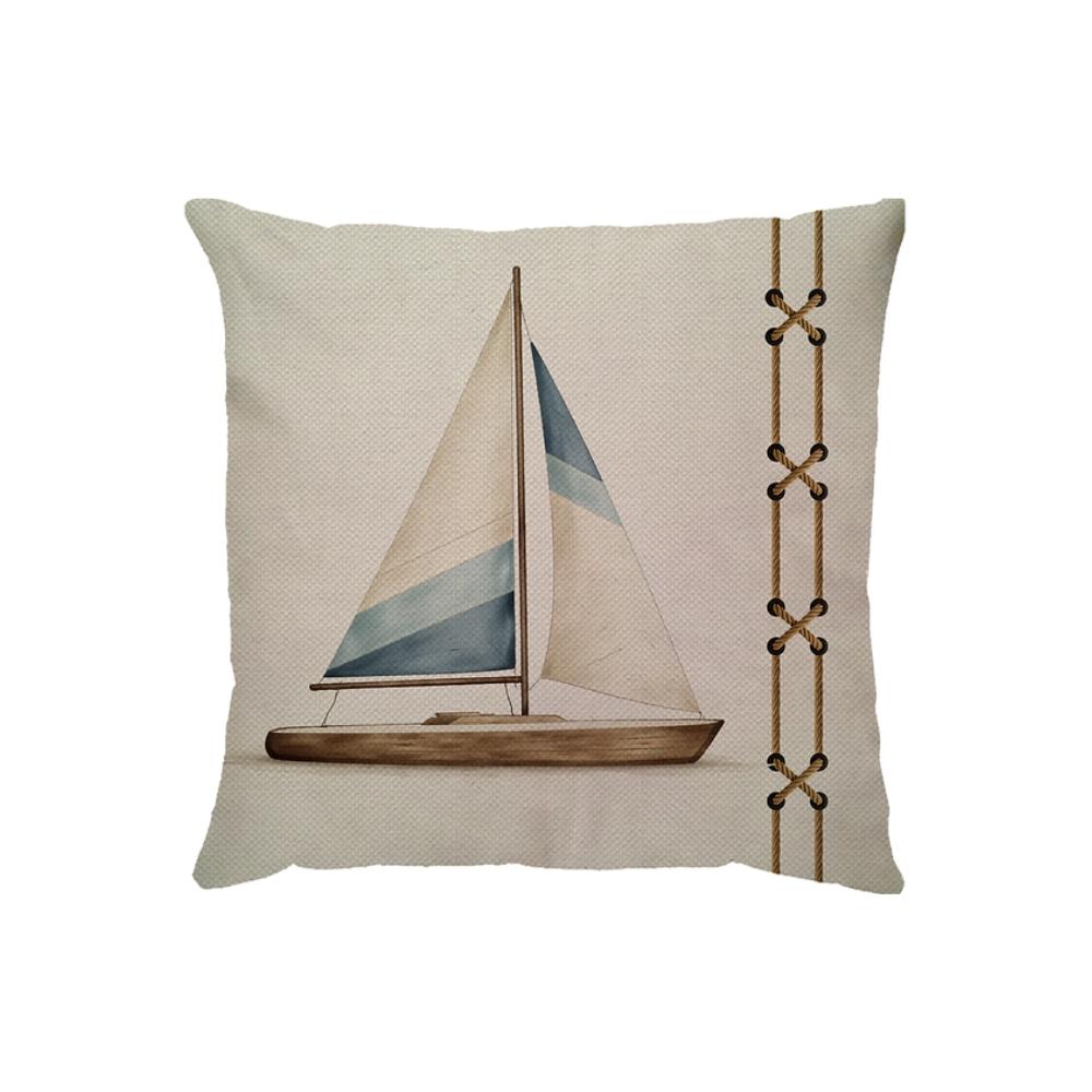 Capa Para Almofada 43x43cm Linho Praia Barco Dud Almofadas