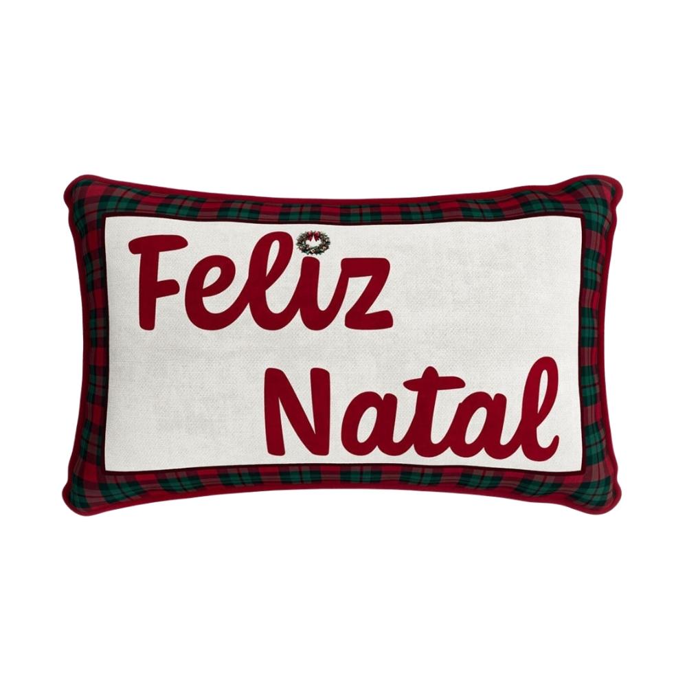 Almofada Retangular 35x55cm Feliz Natal Guirlanda 545 Com Cordonê Belchior