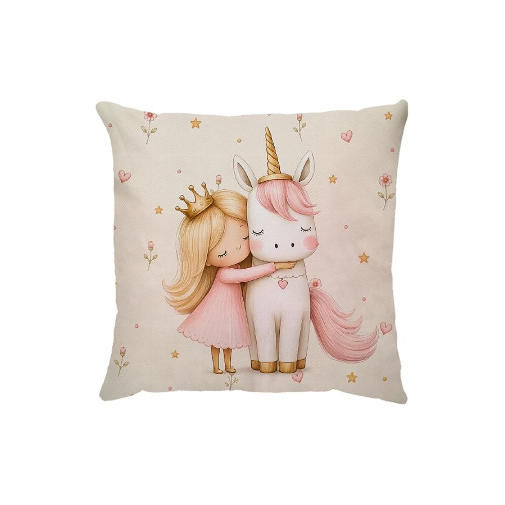 Capa Para Almofada 45x45cm Sarja Infantil Princesa Loira e Unicórnio Dud Almofadas
