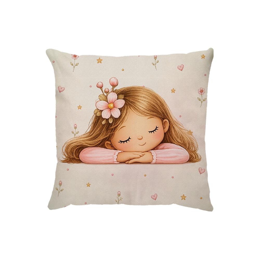 Capa Para Almofada 45x45cm Sarja Infantil Princesa Castanha Dud Almofadas