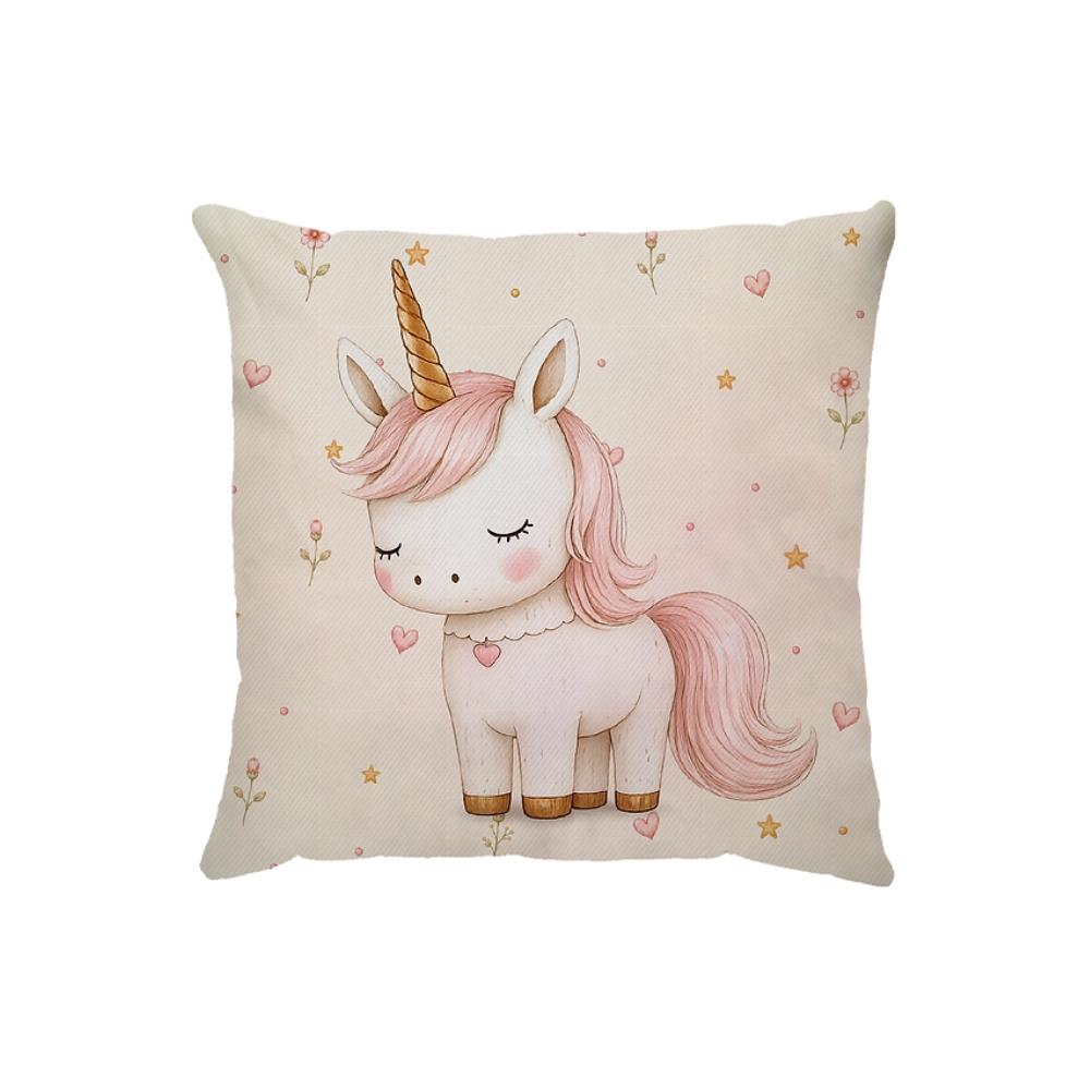 Capa Para Almofada 45x45cm Sarja Infantil Unicórnio Coração Dud Almofadas