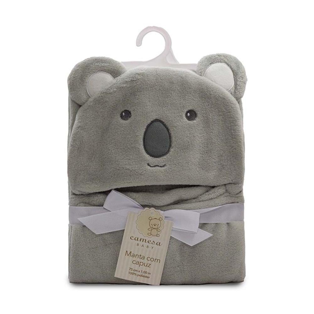 Manta Infantil Com Capuz Coala Cinza Camesa