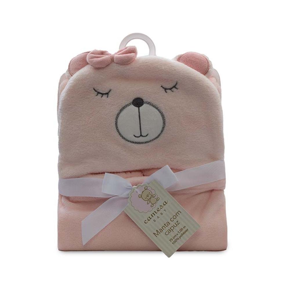 Manta Infantil Com Capuz Ursa Rosa Camesa