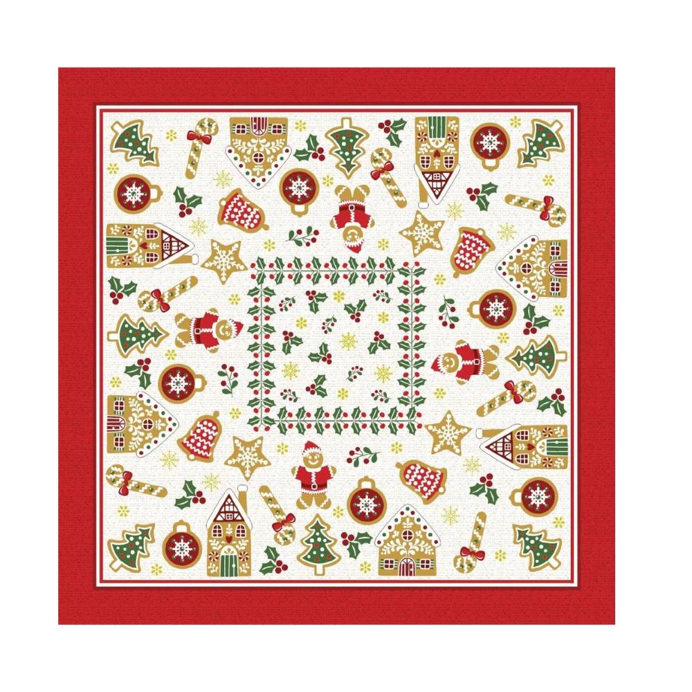 Toalha Chá Centro de Mesa Quadrada 75x75cm Natal Biscoitinhos Lepper