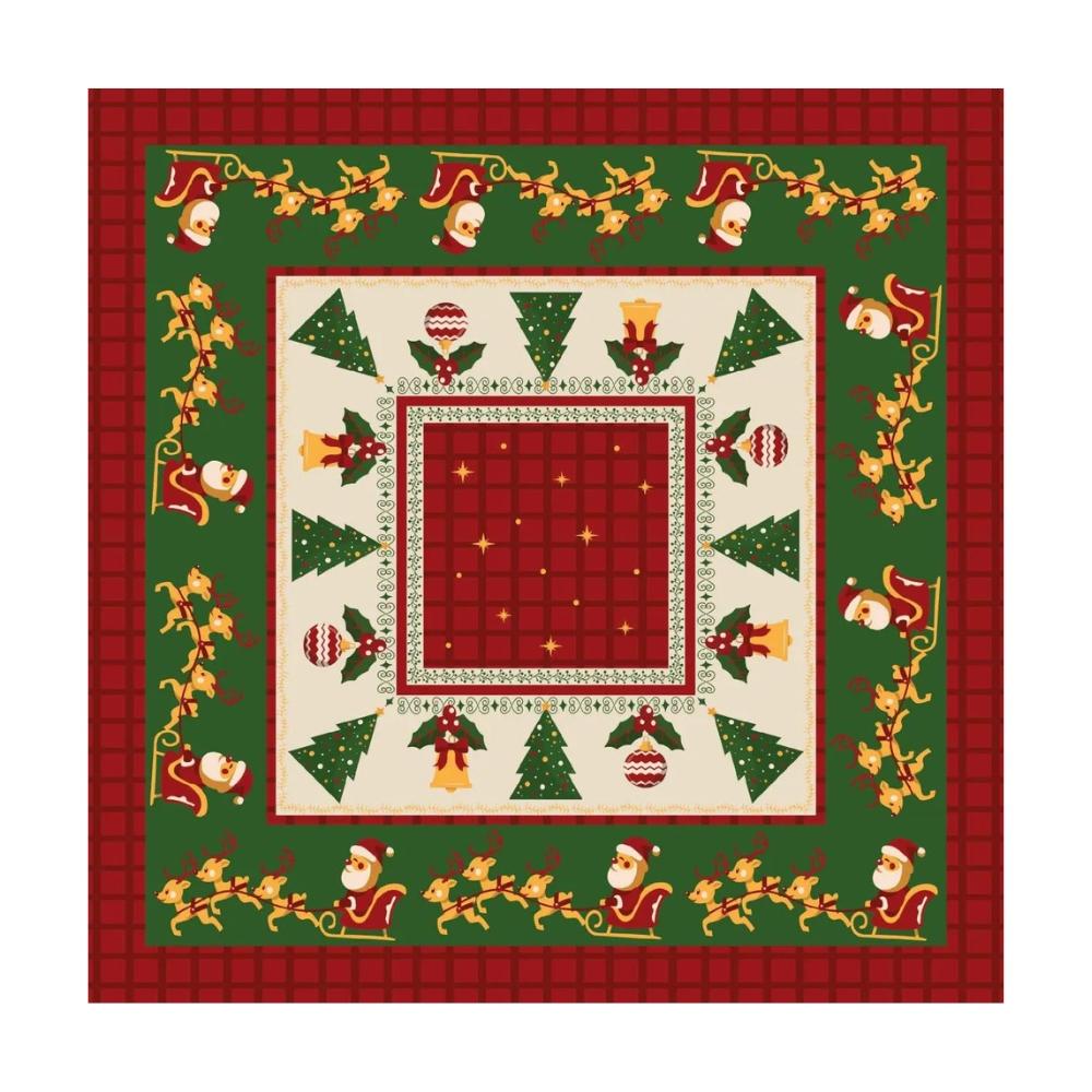 Toalha Chá Centro de Mesa Quadrada 75x75cm Natal Trenó Lepper