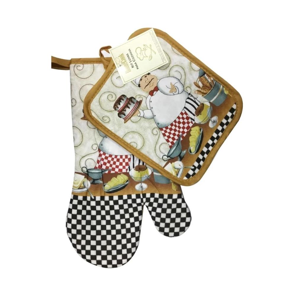 Kit 2 Peças Luva e Aparador Para Cozinha Chef I Niazitex
