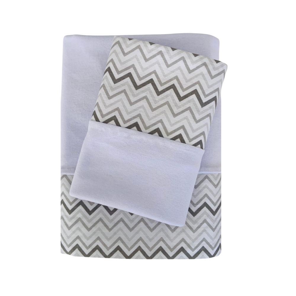 Jogo de Lençol 3 peças Infantil Chevron 04 Branco Solteiro 88cm 100% Algodão Arrumadinho Enxovais