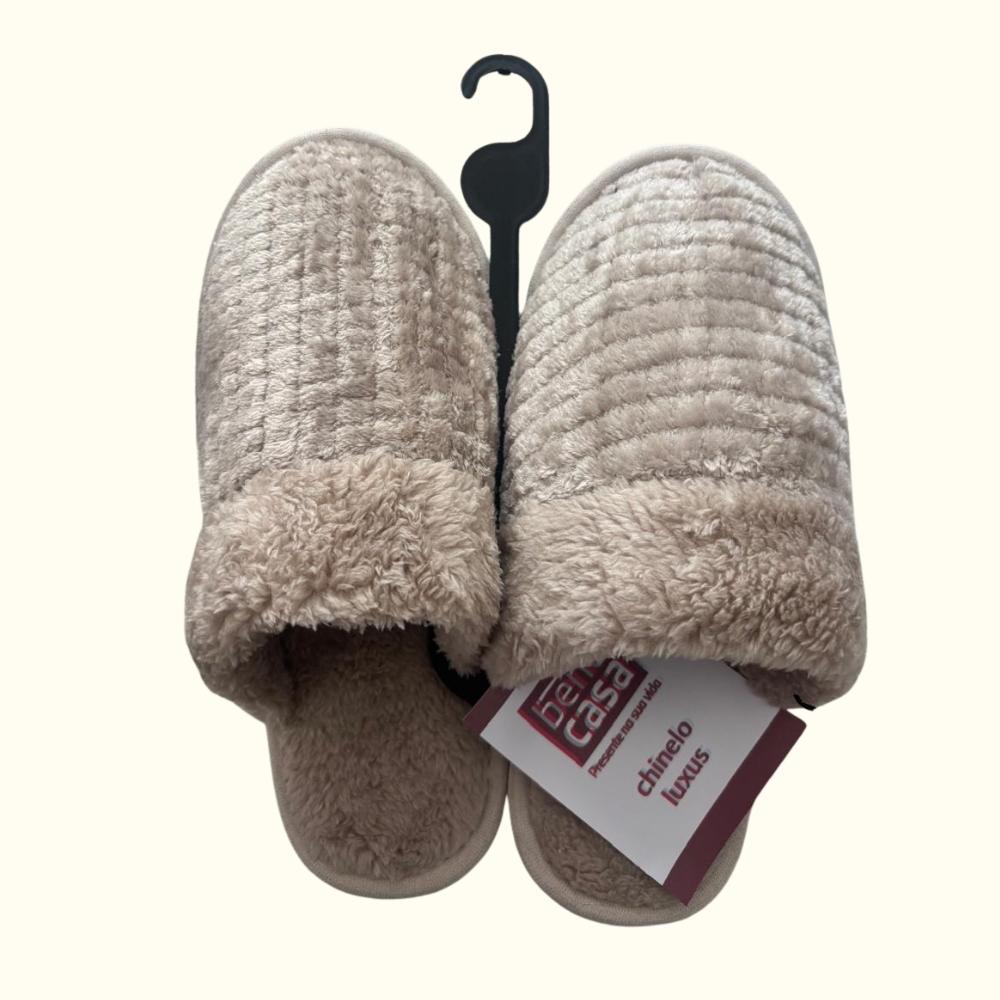 Pantufa Chinelo Luxus 39/40 Bege Bene Casa