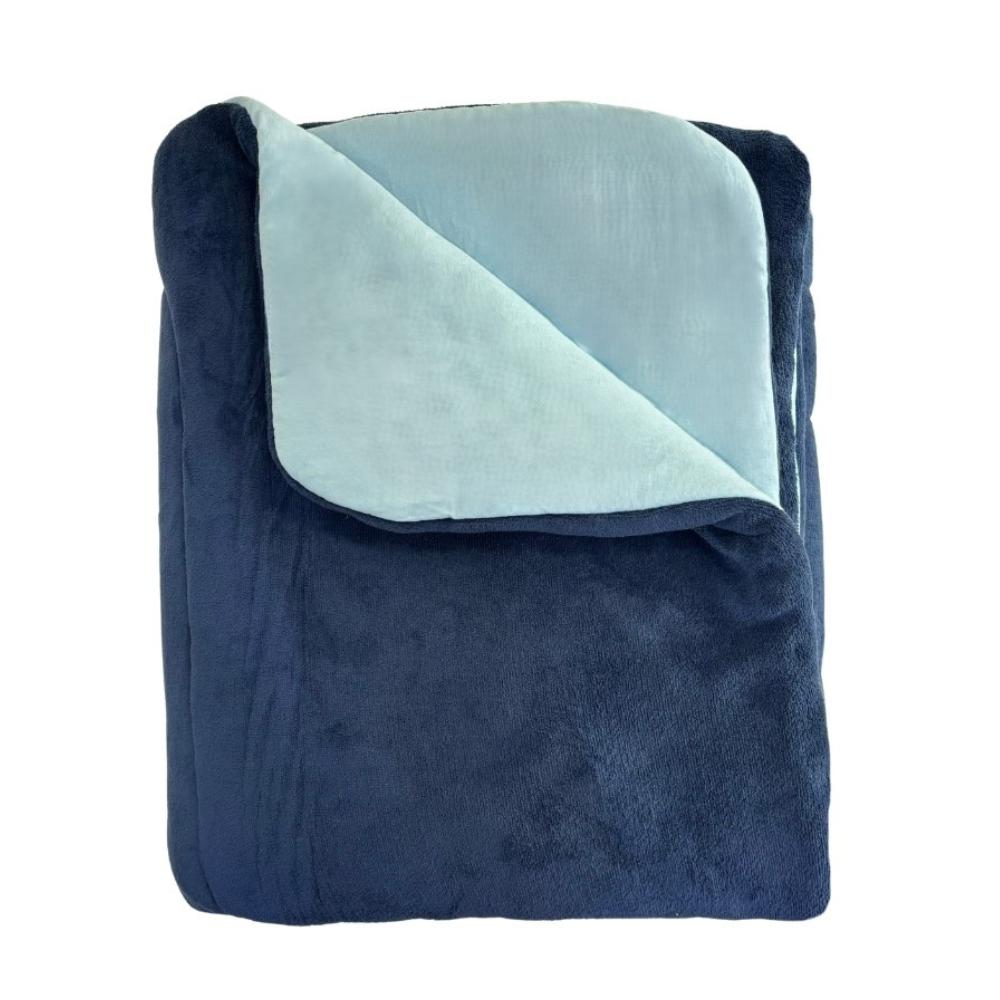 Coberdrom Queen Dupla Face Plush Azul Marinho e Malha Azul Arrumadinho Enxovais