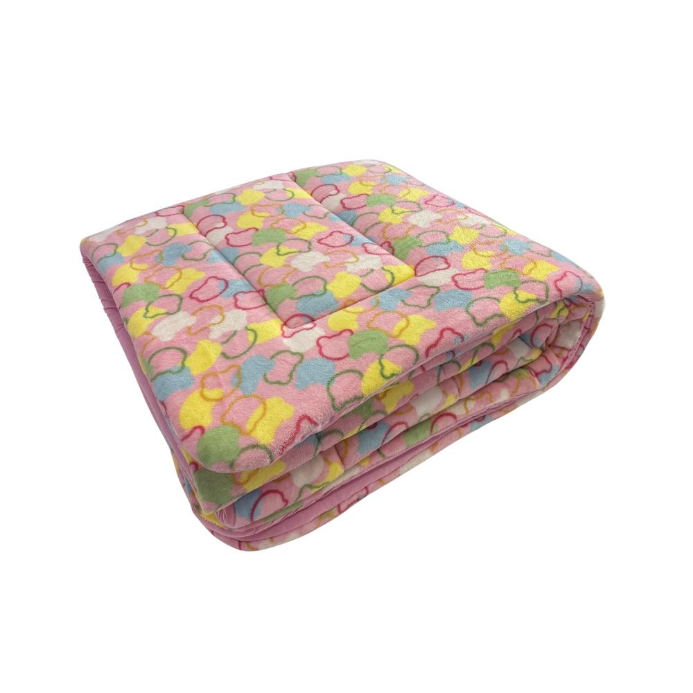 Coberdrom Júnior Mini Cama Dupla Face Plush Bear e Malha Rosa Arrumadinho Enxovais