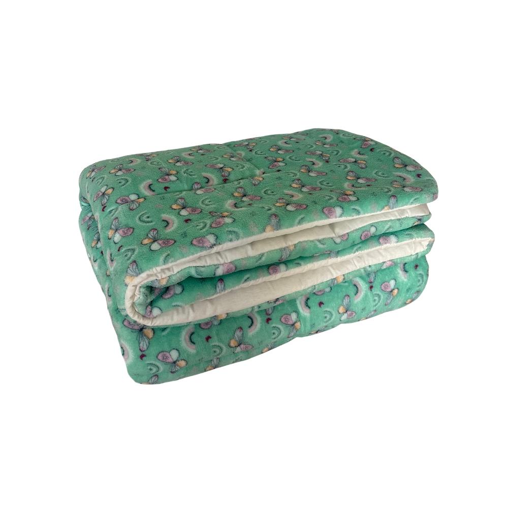 Coberdrom Solteiro Dupla Face Plush Infantil Borboletinhas e Malha Cru Arrumadinho Enxovais