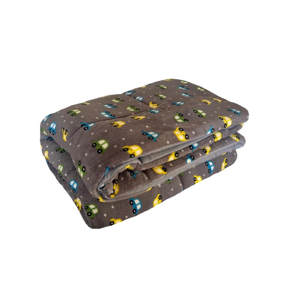 Coberdrom Júnior Mini Cama Dupla Face Plush Carrinhos e Malha Cinza Arrumadinho Enxovais