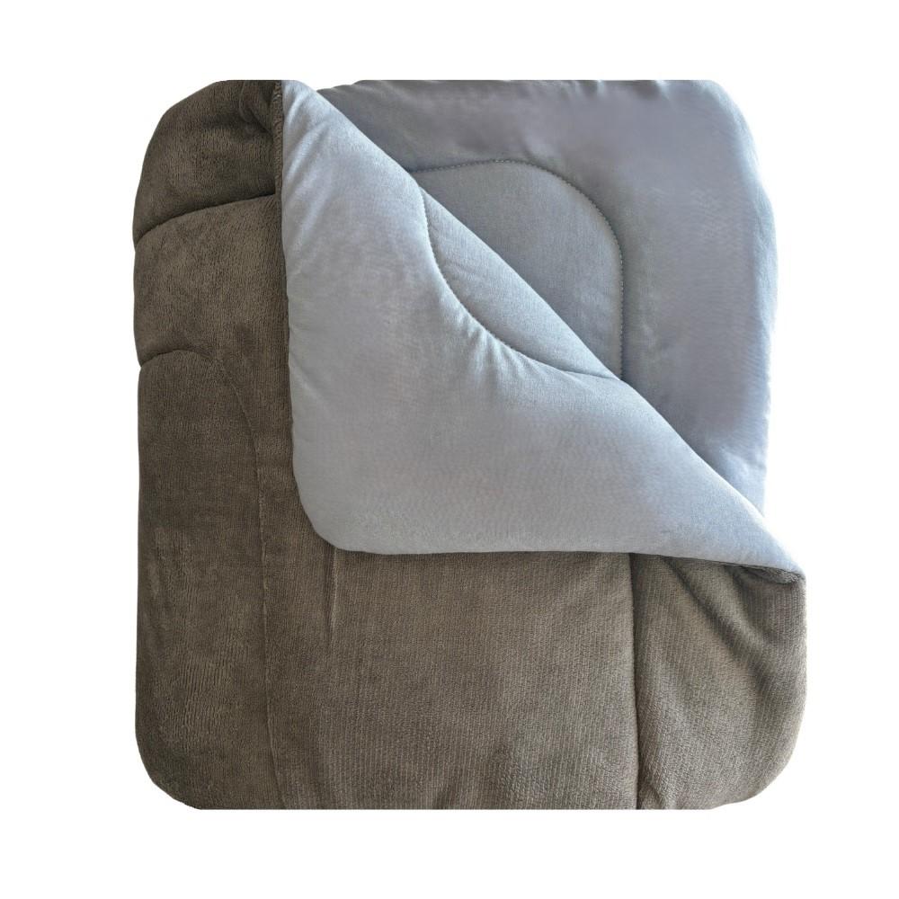 Coberdrom Casal Dupla Face Plush Cinza e Malha Cinza Arrumadinho Enxovais